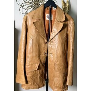 Vintage Silton Leather Jacket Tan Western Button Front Distressed 44